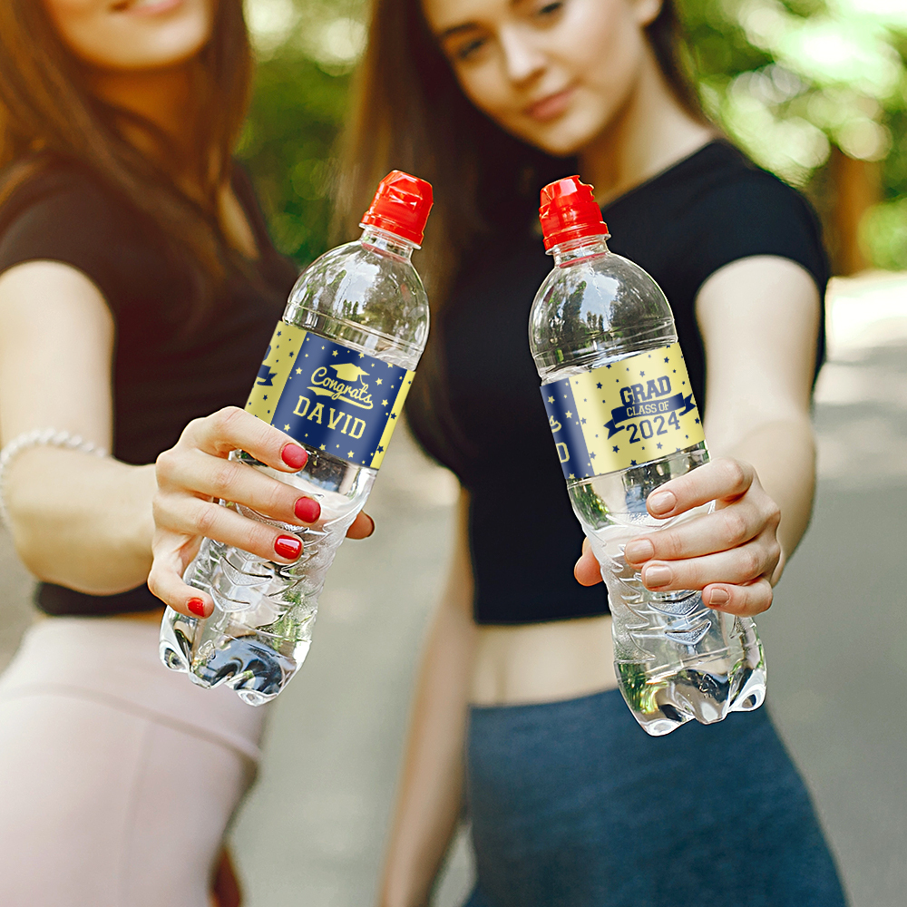 Personalized Class of 2024 Waterproof Graduation Water Bottle Labels Stickers with Name Set of 20 Gift for Graduates