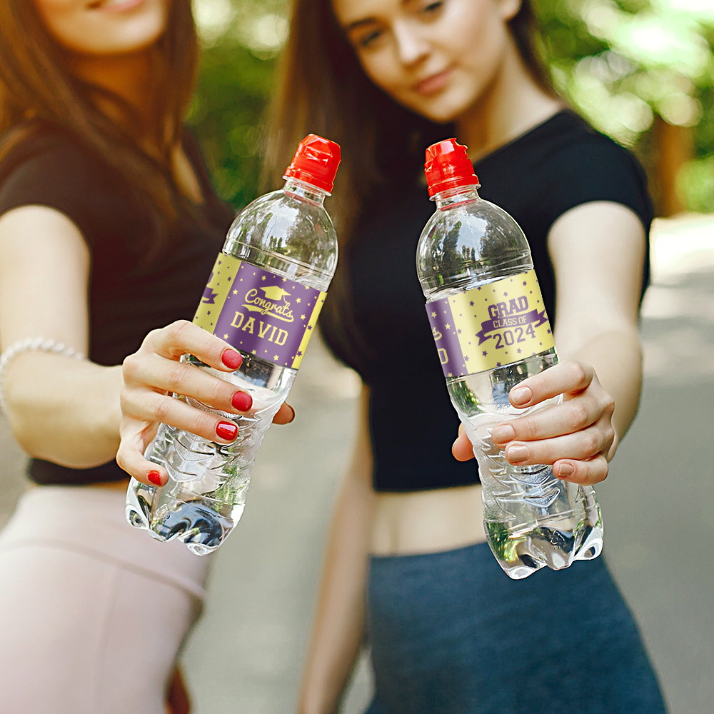 Personalized Class of 2024 Waterproof Graduation Water Bottle Labels Stickers with Name Set of 20 Gift for Graduates