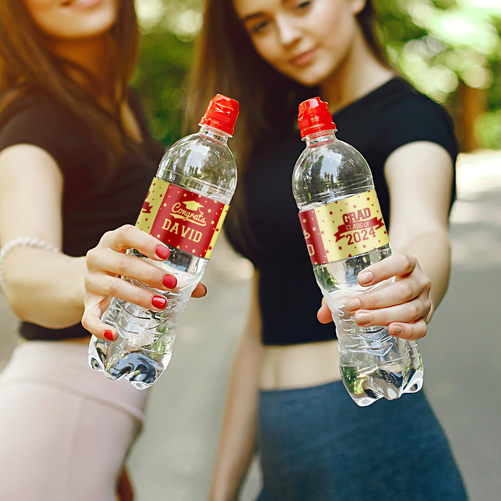 Personalized Class of 2024 Waterproof Graduation Water Bottle Labels Stickers with Name Set of 20 Gift for Graduates