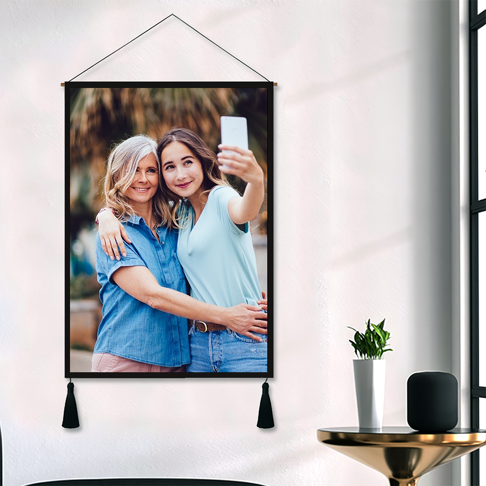 Custom Mother and Daughter Photo Tapestry - Wall Decor Hanging Fabric Painting Hanger Frame Poster