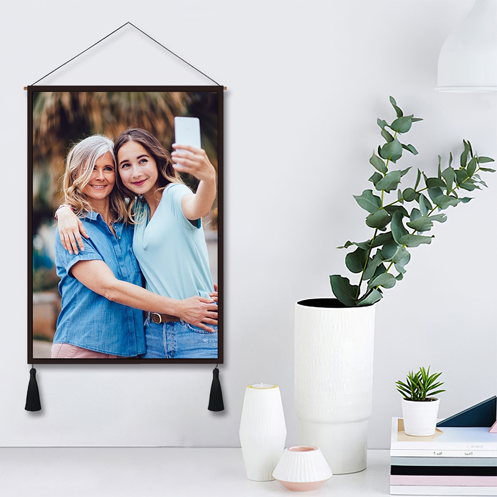 Custom Mother and Daughter Photo Tapestry - Wall Decor Hanging Fabric Painting Hanger Frame Poster