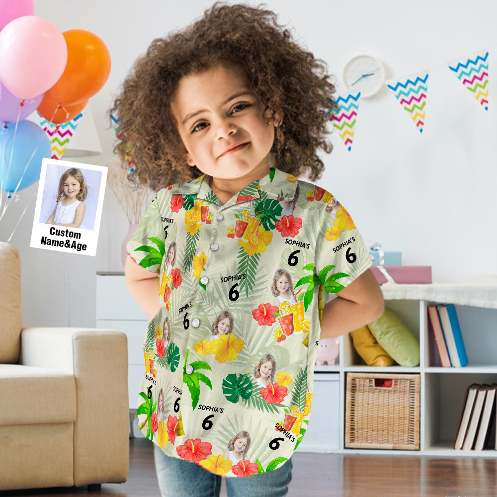 Custom Kid's Face Hawaiian Birthday Shirt With Number And Text Custom Face Hawaiian Shirt Birthday Party Shirts - Get Photo Blanket