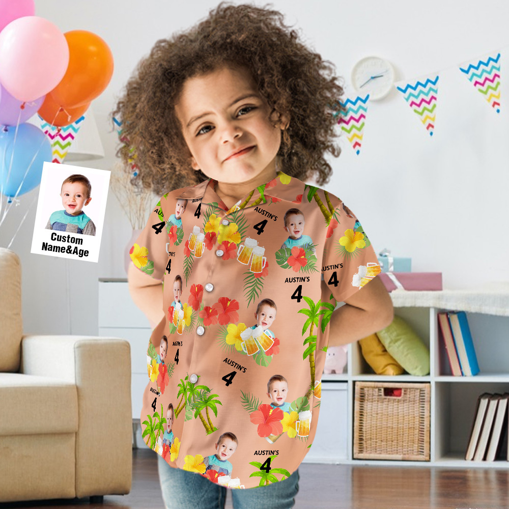 Custom Kid's Face Hawaiian Birthday Shirt With Number And Text Custom Face Hawaiian Shirt Birthday Party Shirts - Get Photo Blanket