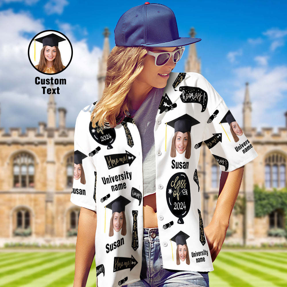 Custom Graduation Hawaiian Shirt with Face and University Name Personalized Graduation Party Women's Aloha Shirts - MyHawaiianShirts