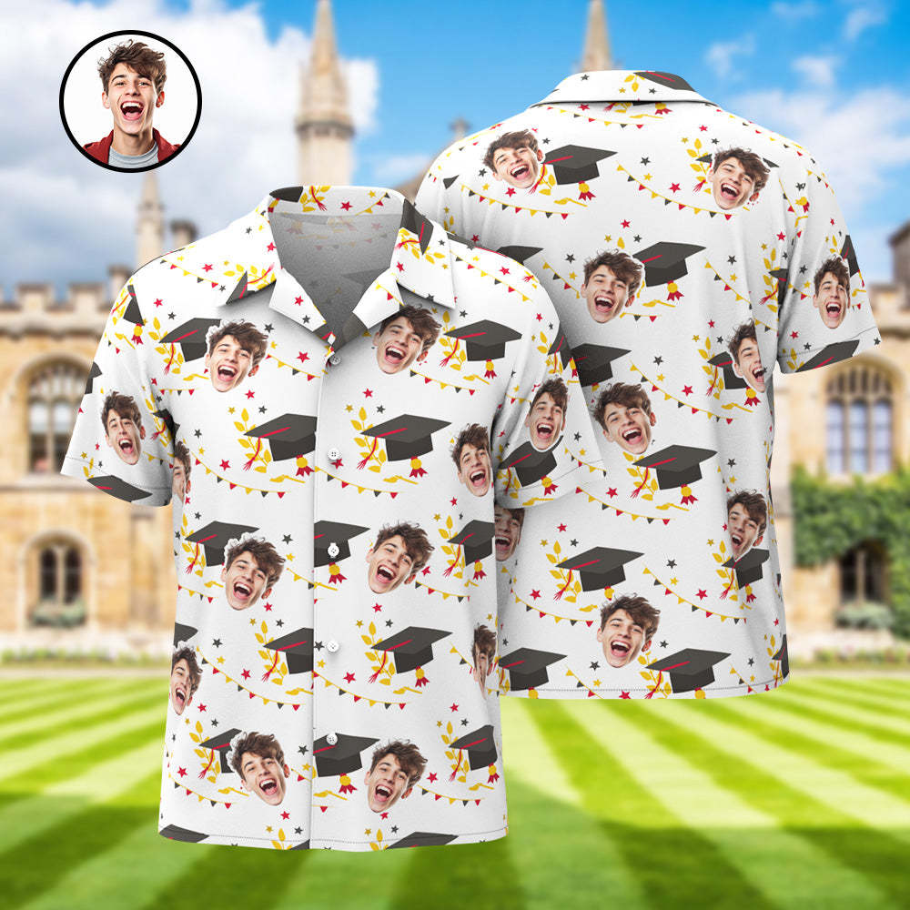 Custom Men's Hawaiian Shirt with Face and Name Personalized Graduation Party Aloha Shirts - MyHawaiianShirts