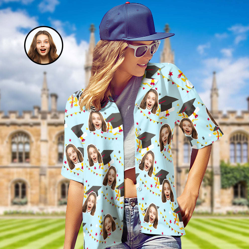 Custom Women's Hawaiian Shirt with Face and Name Personalized Graduation Party Aloha Shirts - MyHawaiianShirts