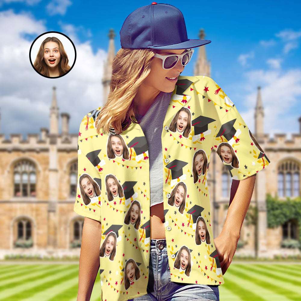 Custom Women's Hawaiian Shirt with Face and Name Personalized Graduation Party Aloha Shirts - MyHawaiianShirts