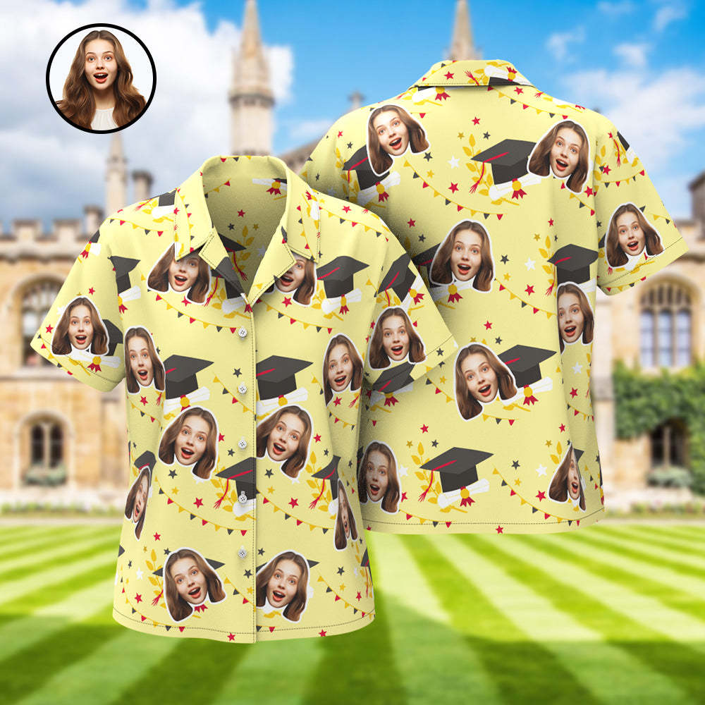Custom Women's Hawaiian Shirt with Face and Name Personalized Graduation Party Aloha Shirts - MyHawaiianShirts