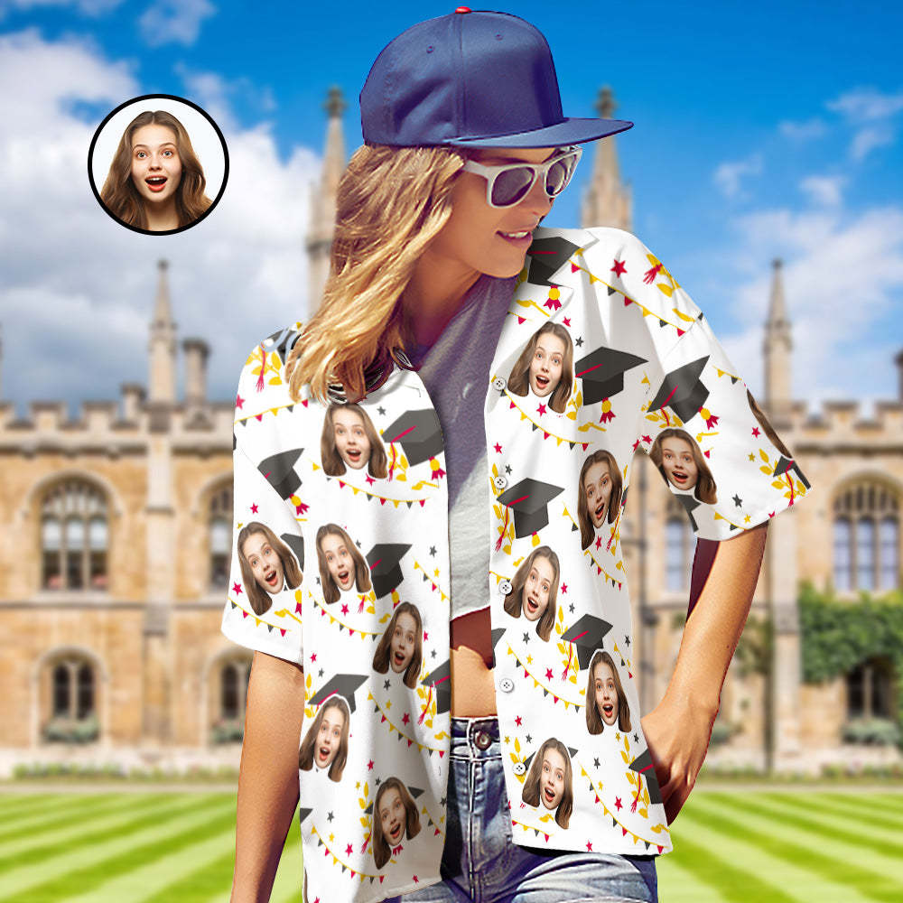 Custom Women's Hawaiian Shirt with Face and Name Personalized Graduation Party Aloha Shirts - MyHawaiianShirts