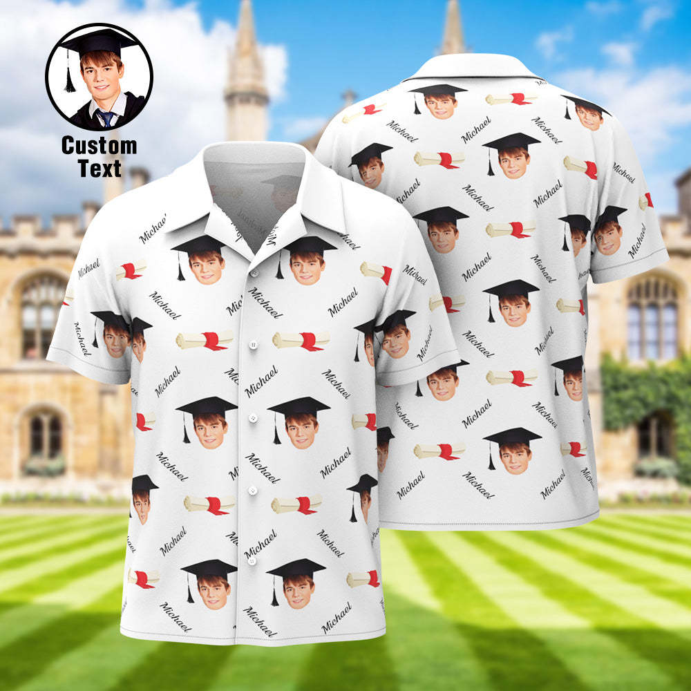 Custom Graduation Hawaiian Shirt with Face and Name Personalized Graduation Party Men's Aloha Shirts - MyHawaiianShirts