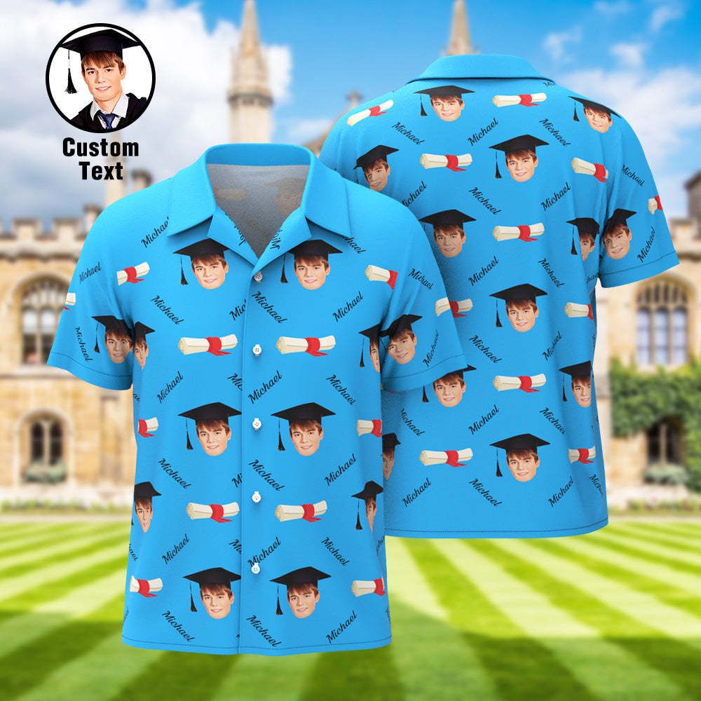 Custom Graduation Hawaiian Shirt with Face and Name Personalized Graduation Party Men's Aloha Shirts - MyHawaiianShirts