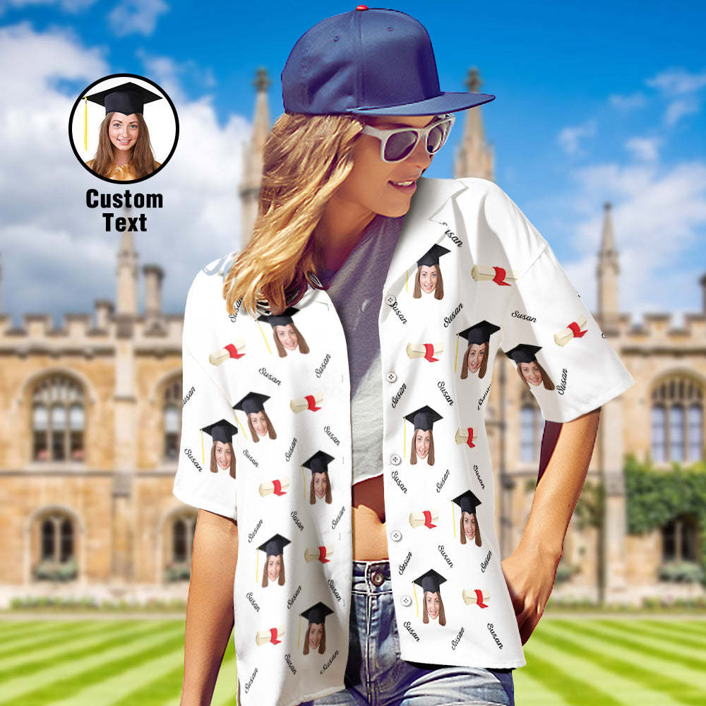 Custom Graduation Hawaiian Shirt with Face and Name Personalized Graduation Party Women's Aloha Shirts - MyHawaiianShirts