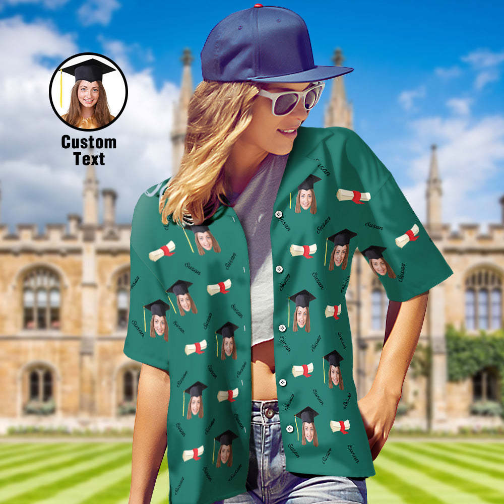 Custom Graduation Hawaiian Shirt with Face and Name Personalized Graduation Party Women's Aloha Shirts - MyHawaiianShirts