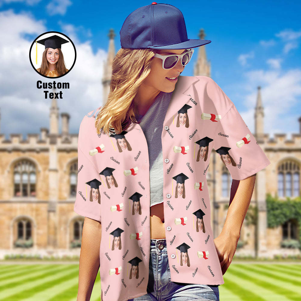 Custom Graduation Hawaiian Shirt with Face and Name Personalized Graduation Party Women's Aloha Shirts - MyHawaiianShirts