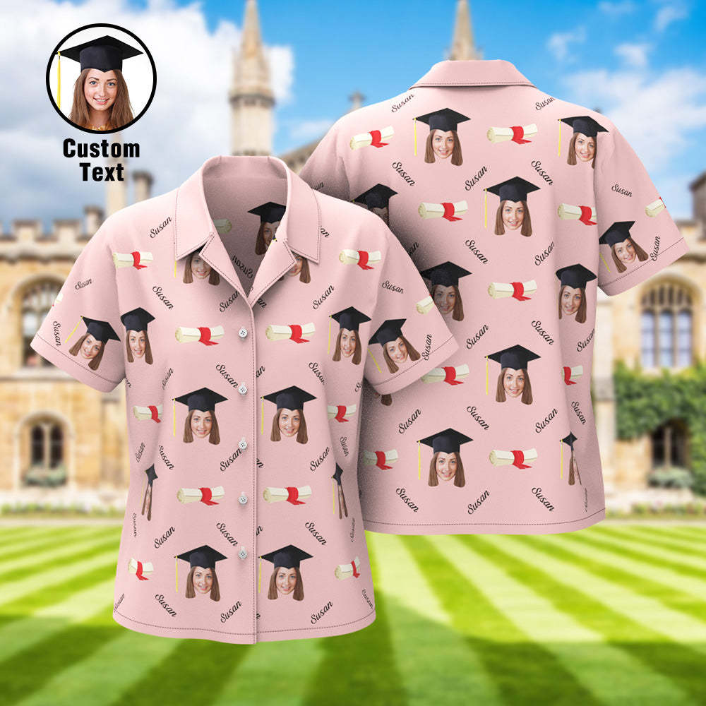 Custom Graduation Hawaiian Shirt with Face and Name Personalized Graduation Party Women's Aloha Shirts - MyHawaiianShirts