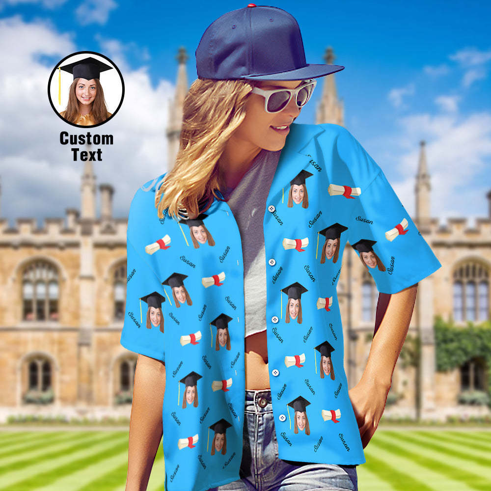 Custom Graduation Hawaiian Shirt with Face and Name Personalized Graduation Party Women's Aloha Shirts - MyHawaiianShirts