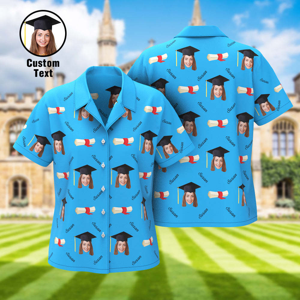 Custom Graduation Hawaiian Shirt with Face and Name Personalized Graduation Party Women's Aloha Shirts - MyHawaiianShirts