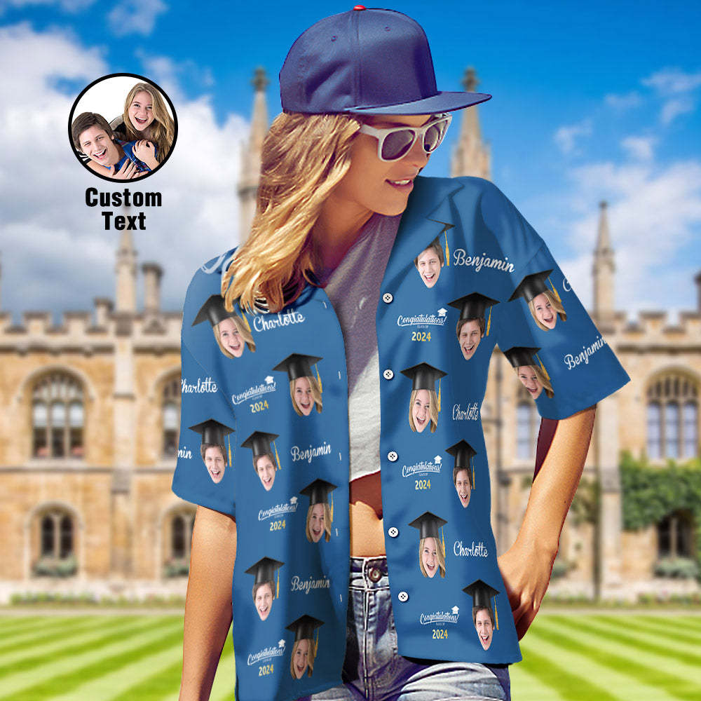 Custom Women's Hawaiian Shirt Personalized Face Aloha Shirts for Graduation Party - MyHawaiianShirts