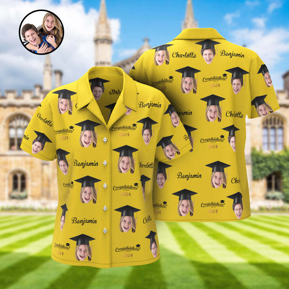 Custom Women's Hawaiian Shirt Personalized Face Aloha Shirts for Graduation Party - MyHawaiianShirts