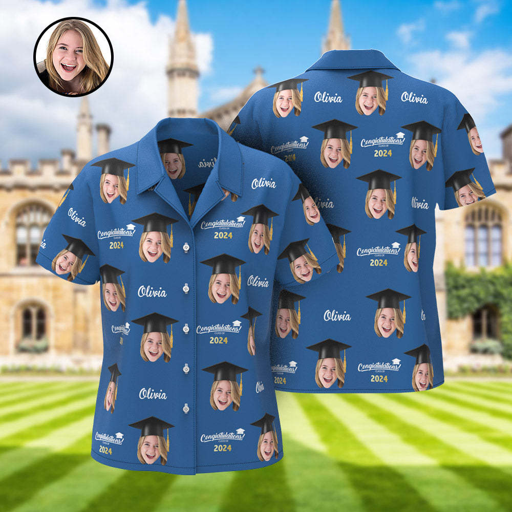 Custom Women's Hawaiian Shirt Personalized Face Aloha Shirts for Graduation Party - MyHawaiianShirts