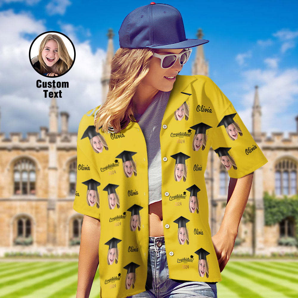 Custom Women's Hawaiian Shirt Personalized Face Aloha Shirts for Graduation Party - MyHawaiianShirts