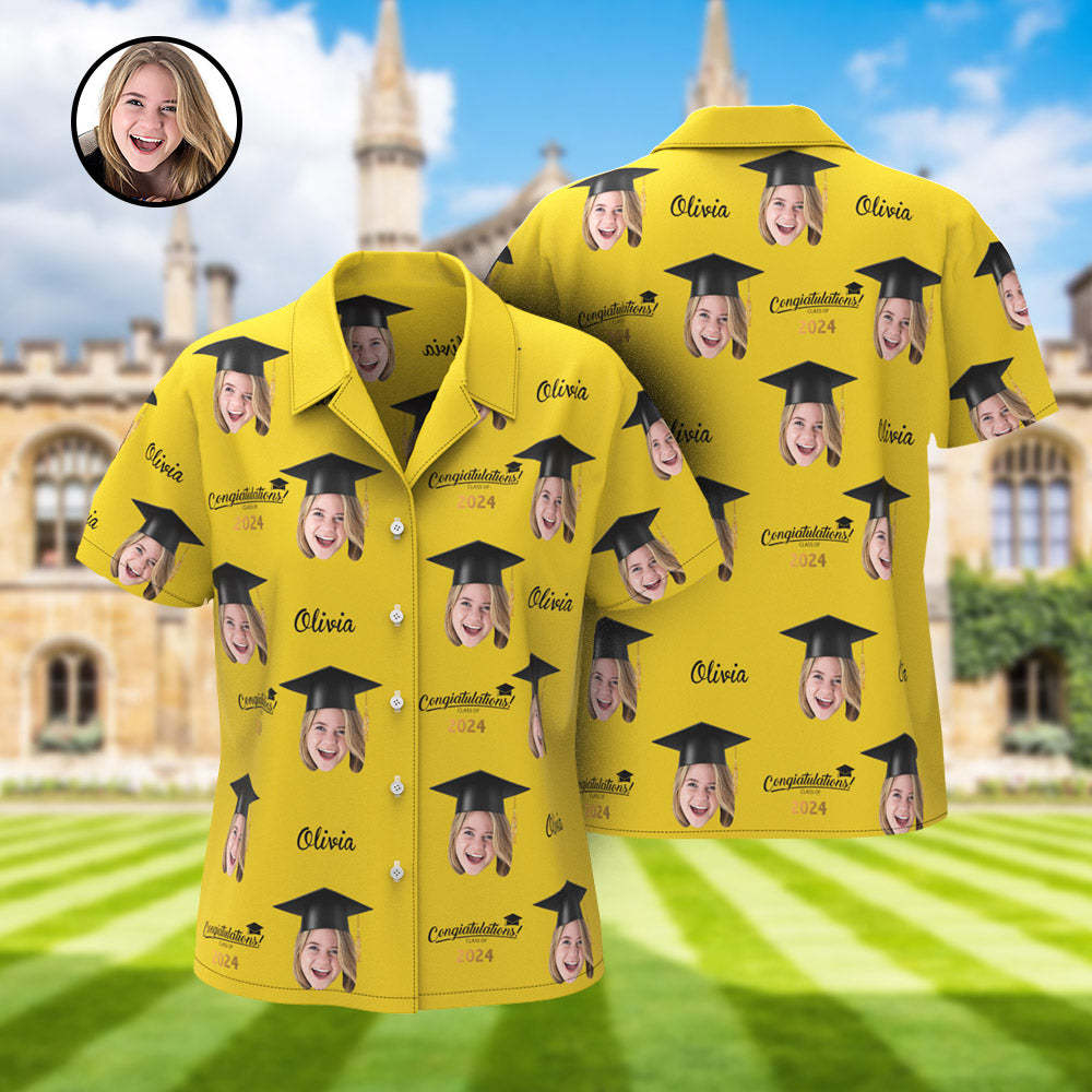 Custom Women's Hawaiian Shirt Personalized Face Aloha Shirts for Graduation Party - MyHawaiianShirts