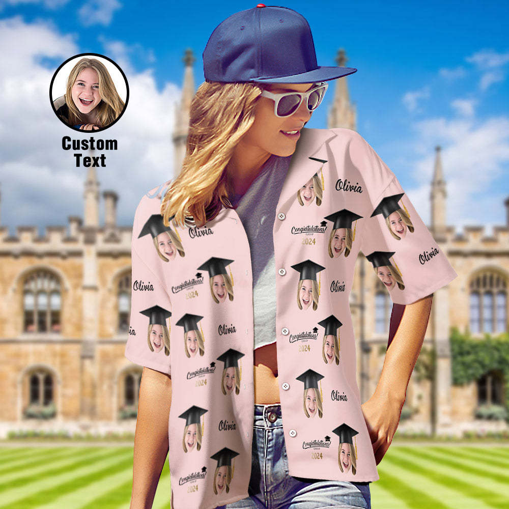 Custom Women's Hawaiian Shirt Personalized Face Aloha Shirts for Graduation Party - MyHawaiianShirts