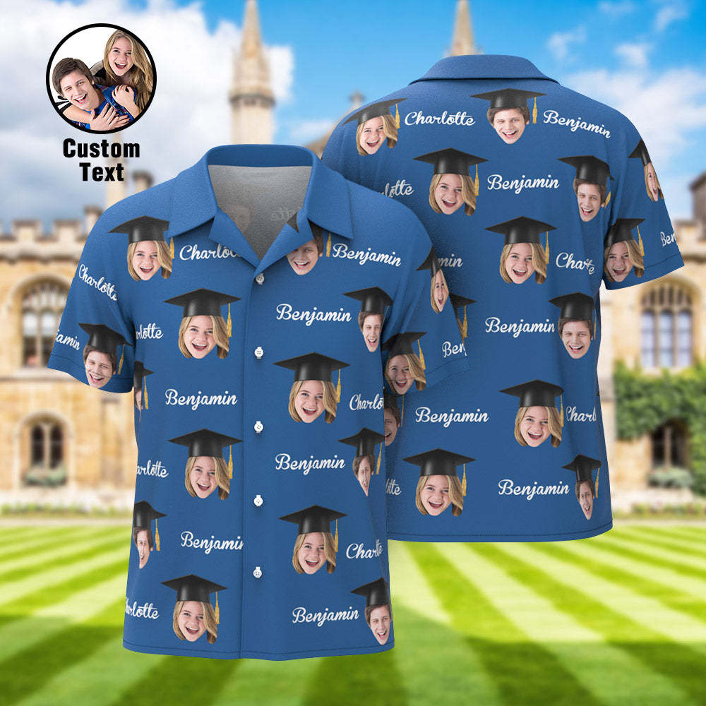 Custom Men's Hawaiian Shirt Personalized Face and Name Aloha Shirts for Graduation Party - MyHawaiianShirts