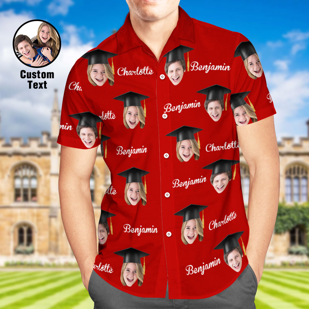 Custom Men's Hawaiian Shirt Personalized Face and Name Aloha Shirts for Graduation Party - MyHawaiianShirts