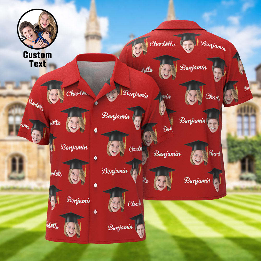 Custom Men's Hawaiian Shirt Personalized Face and Name Aloha Shirts for Graduation Party - MyHawaiianShirts