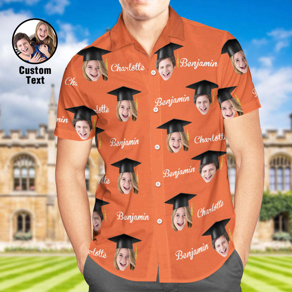 Custom Men's Hawaiian Shirt Personalized Face and Name Aloha Shirts for Graduation Party - MyHawaiianShirts