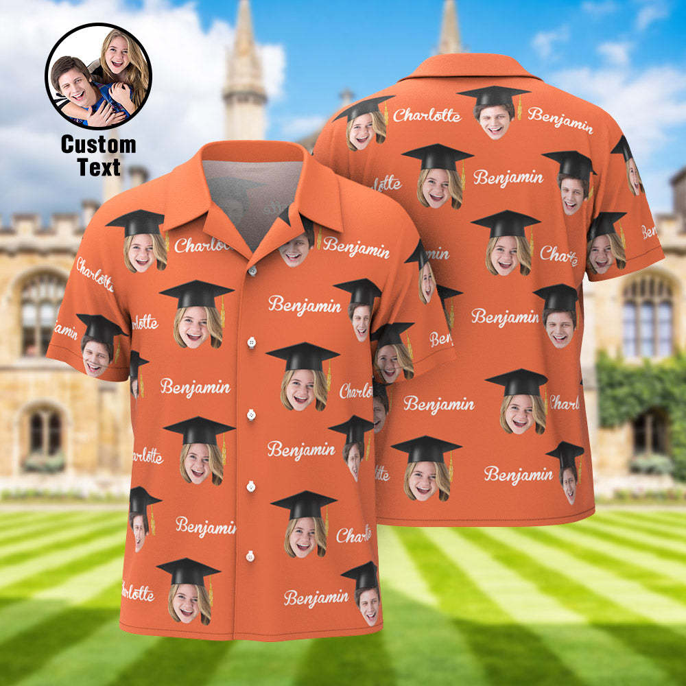 Custom Men's Hawaiian Shirt Personalized Face and Name Aloha Shirts for Graduation Party - MyHawaiianShirts