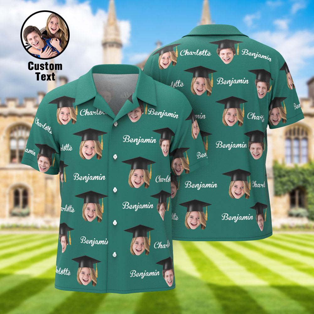 Custom Men's Hawaiian Shirt Personalized Face and Name Aloha Shirts for Graduation Party - MyHawaiianShirts