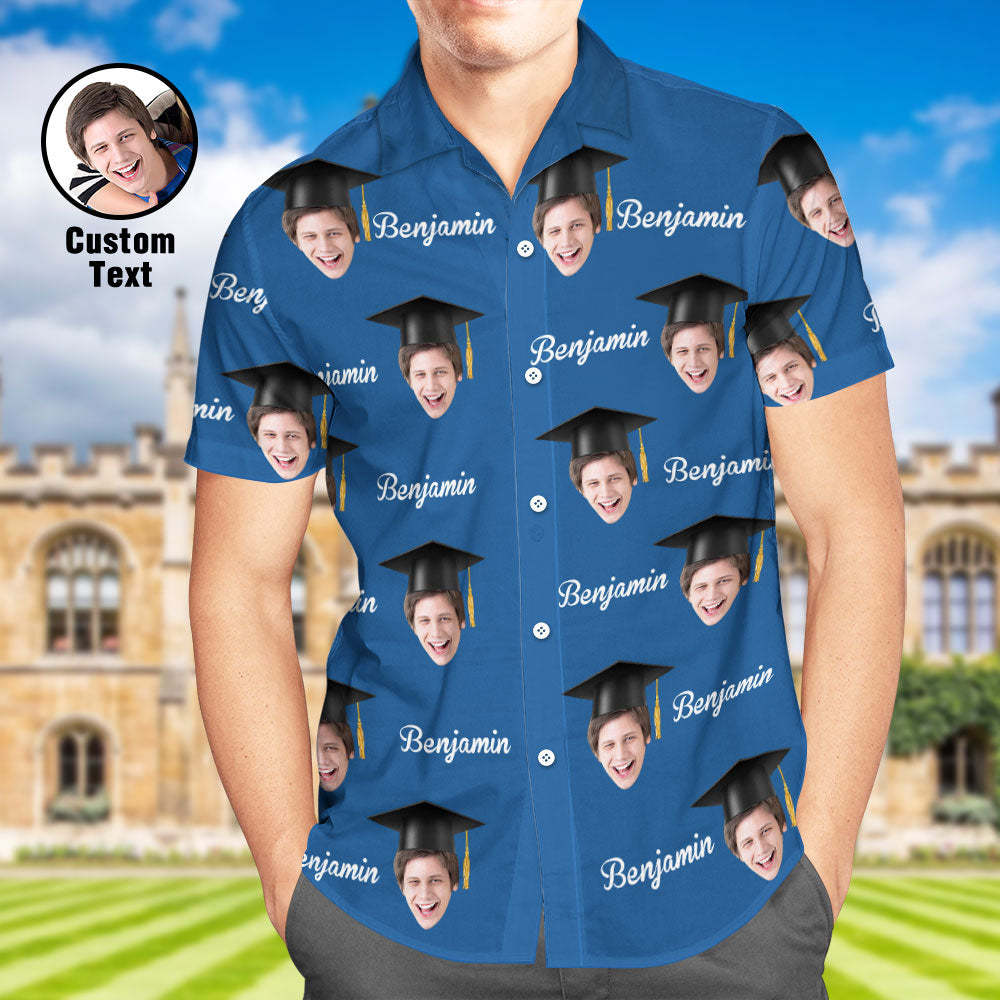 Custom Men's Hawaiian Shirt Personalized Face and Name Aloha Shirts for Graduation Party - MyHawaiianShirts