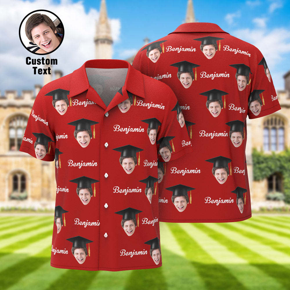 Custom Men's Hawaiian Shirt Personalized Face and Name Aloha Shirts for Graduation Party - MyHawaiianShirts