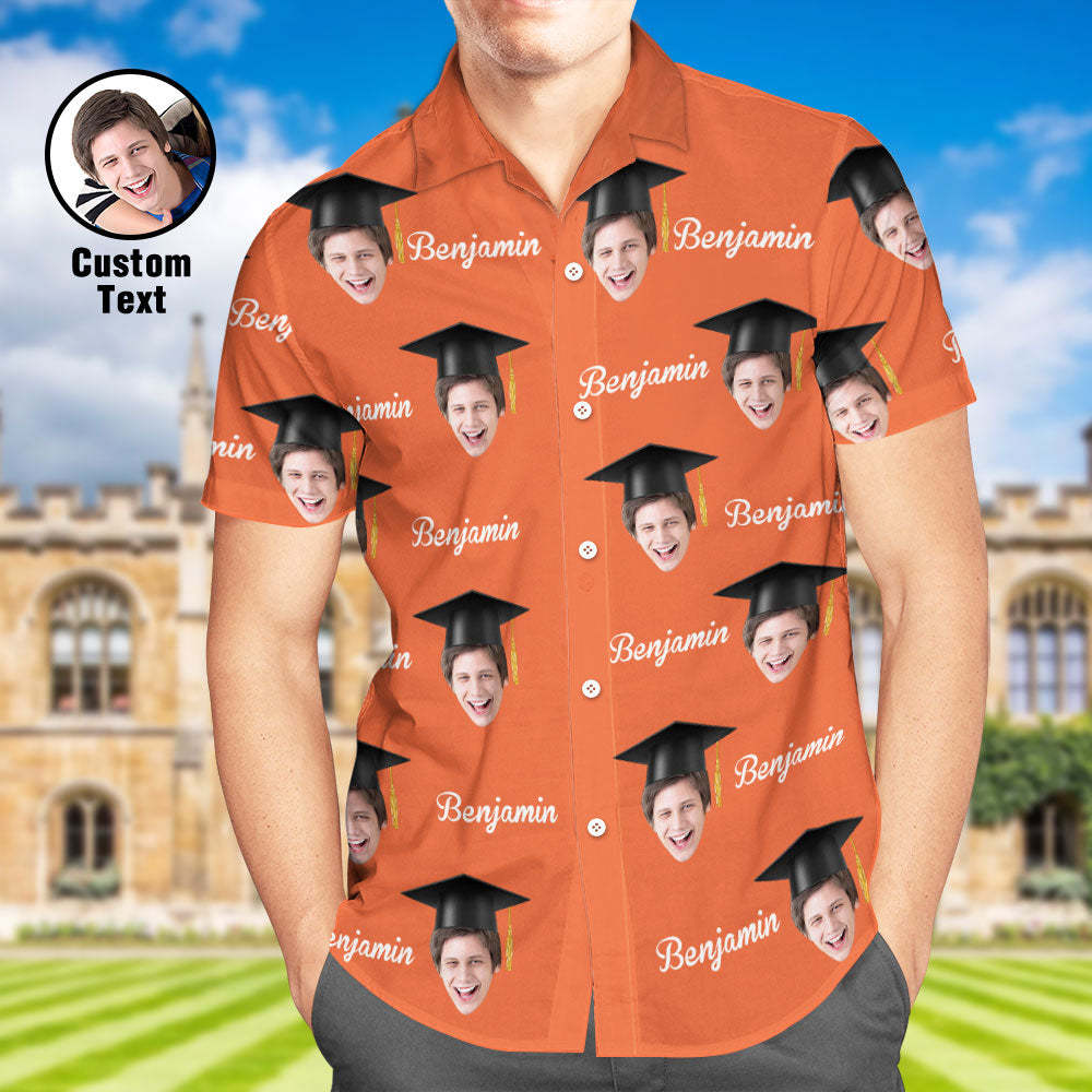 Custom Men's Hawaiian Shirt Personalized Face and Name Aloha Shirts for Graduation Party - MyHawaiianShirts