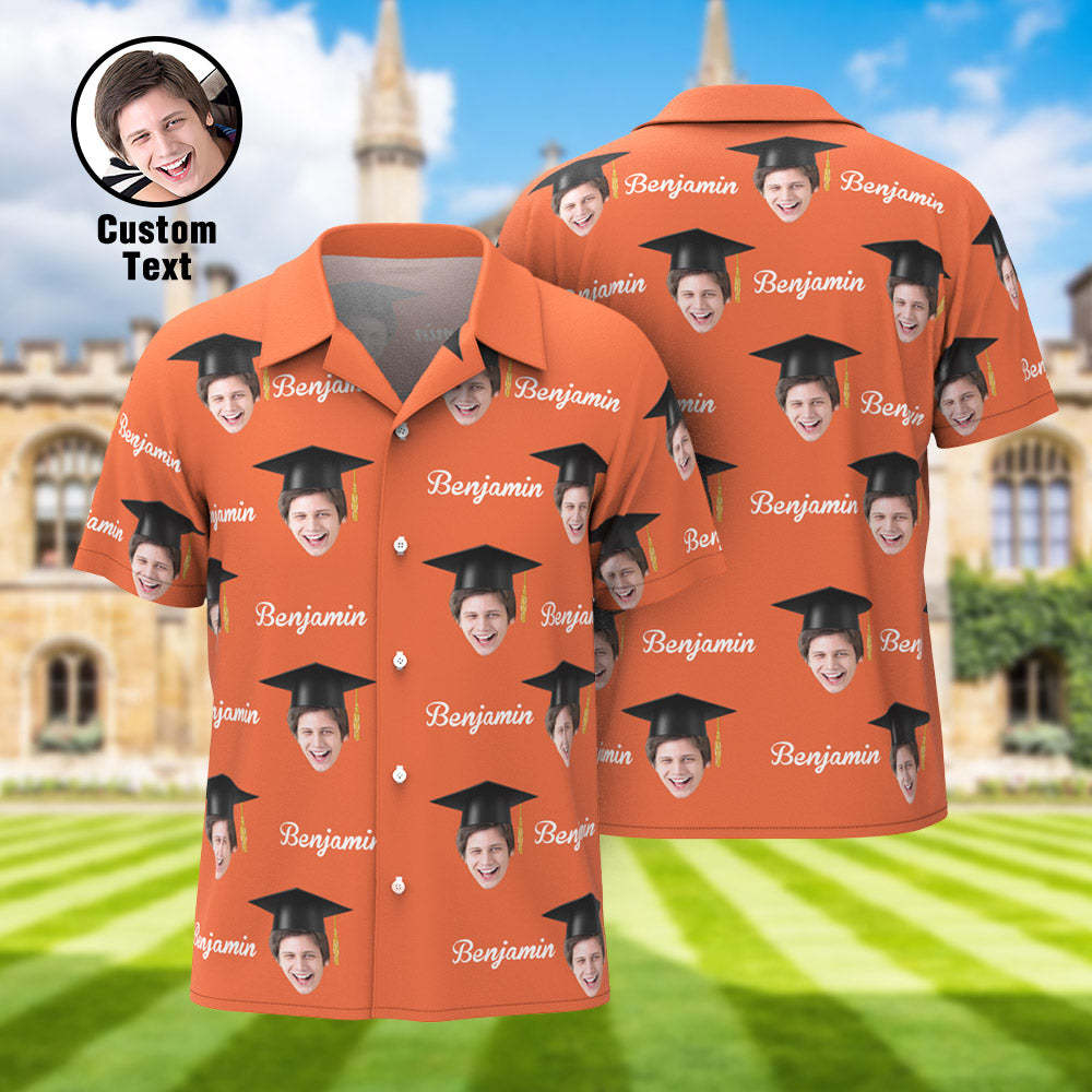 Custom Men's Hawaiian Shirt Personalized Face and Name Aloha Shirts for Graduation Party - MyHawaiianShirts