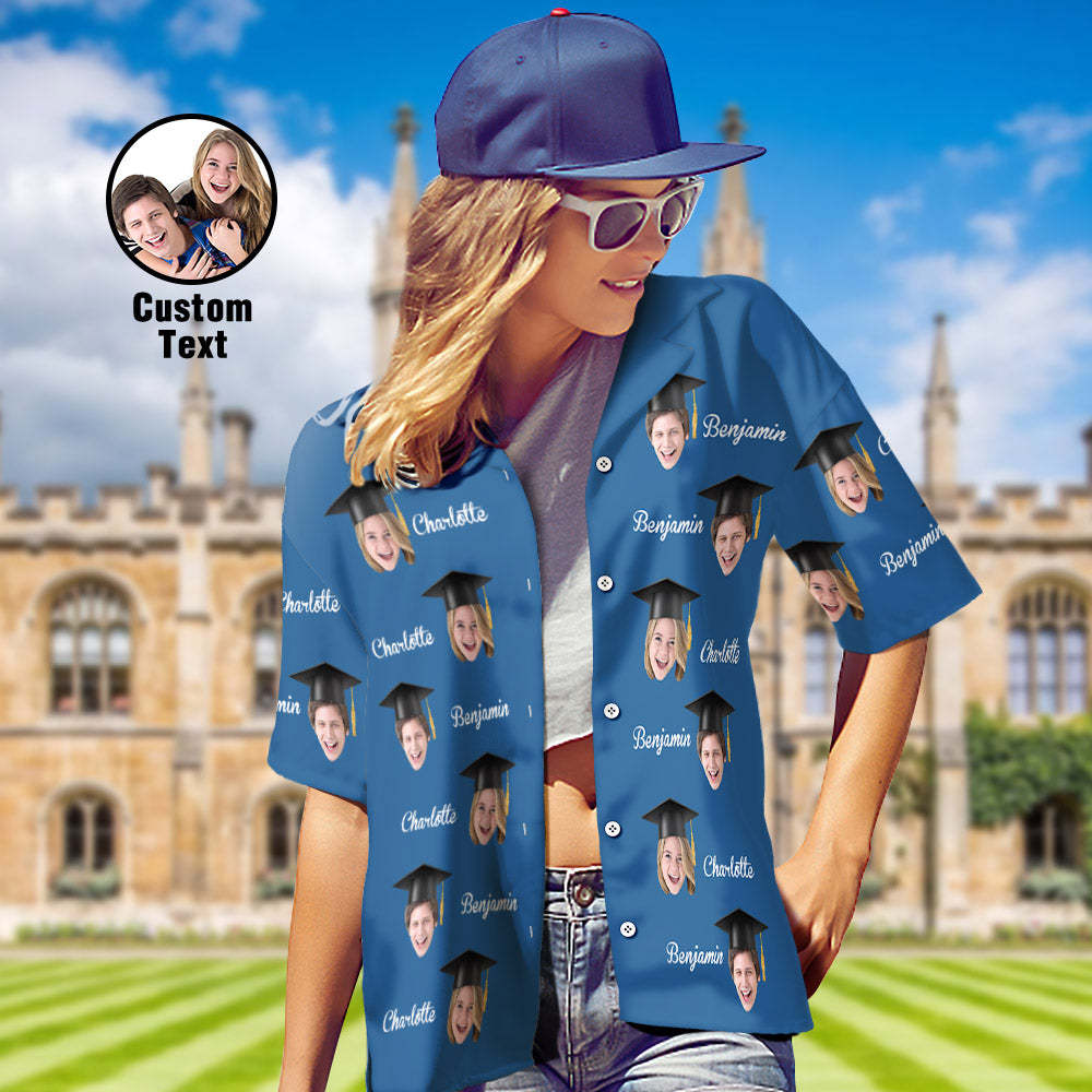 Custom Women's Hawaiian Shirt Personalized Face and Name Aloha Shirts for Graduation Party - MyHawaiianShirts