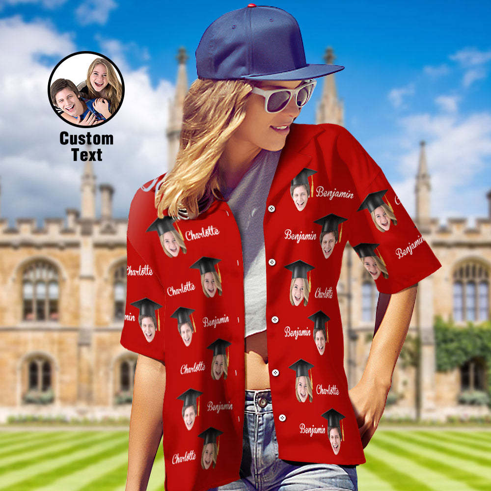 Custom Women's Hawaiian Shirt Personalized Face and Name Aloha Shirts for Graduation Party - MyHawaiianShirts