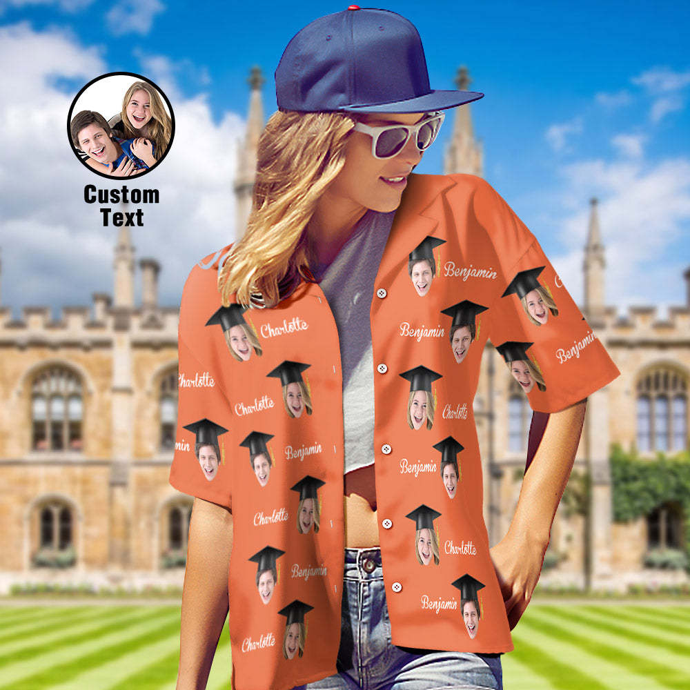 Custom Women's Hawaiian Shirt Personalized Face and Name Aloha Shirts for Graduation Party - MyHawaiianShirts