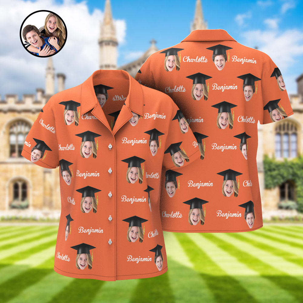 Custom Women's Hawaiian Shirt Personalized Face and Name Aloha Shirts for Graduation Party - MyHawaiianShirts