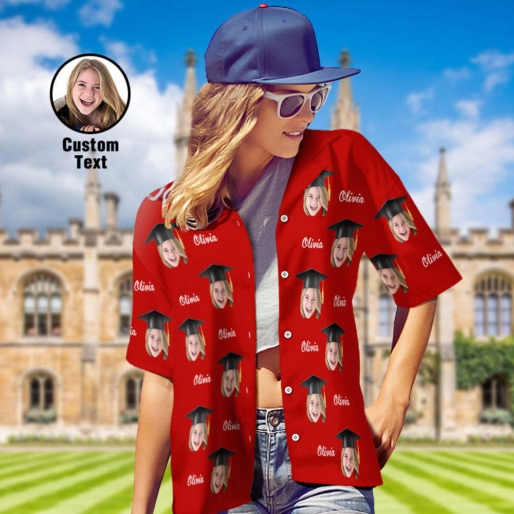 Custom Women's Hawaiian Shirt Personalized Face and Name Aloha Shirts for Graduation Party - MyHawaiianShirts