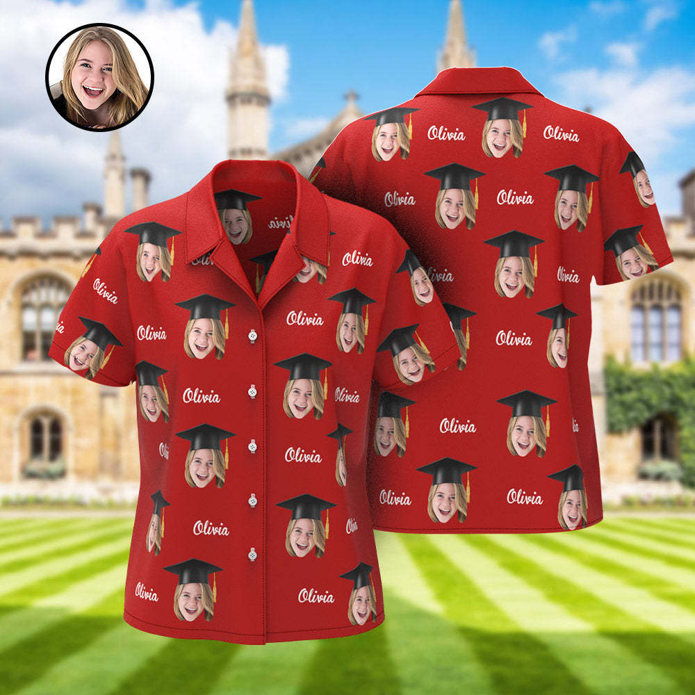 Custom Women's Hawaiian Shirt Personalized Face and Name Aloha Shirts for Graduation Party - MyHawaiianShirts