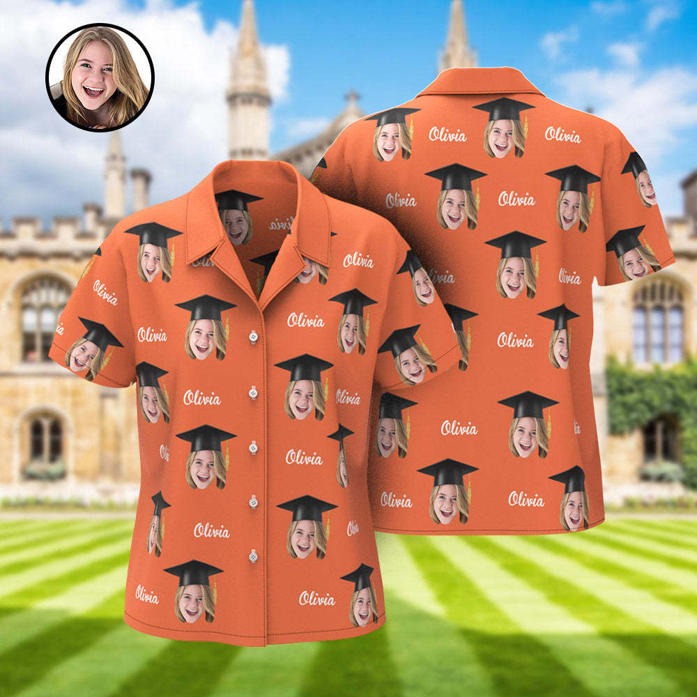 Custom Women's Hawaiian Shirt Personalized Face and Name Aloha Shirts for Graduation Party - MyHawaiianShirts
