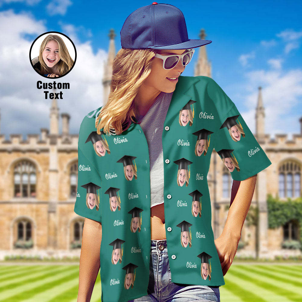 Custom Women's Hawaiian Shirt Personalized Face and Name Aloha Shirts for Graduation Party - MyHawaiianShirts