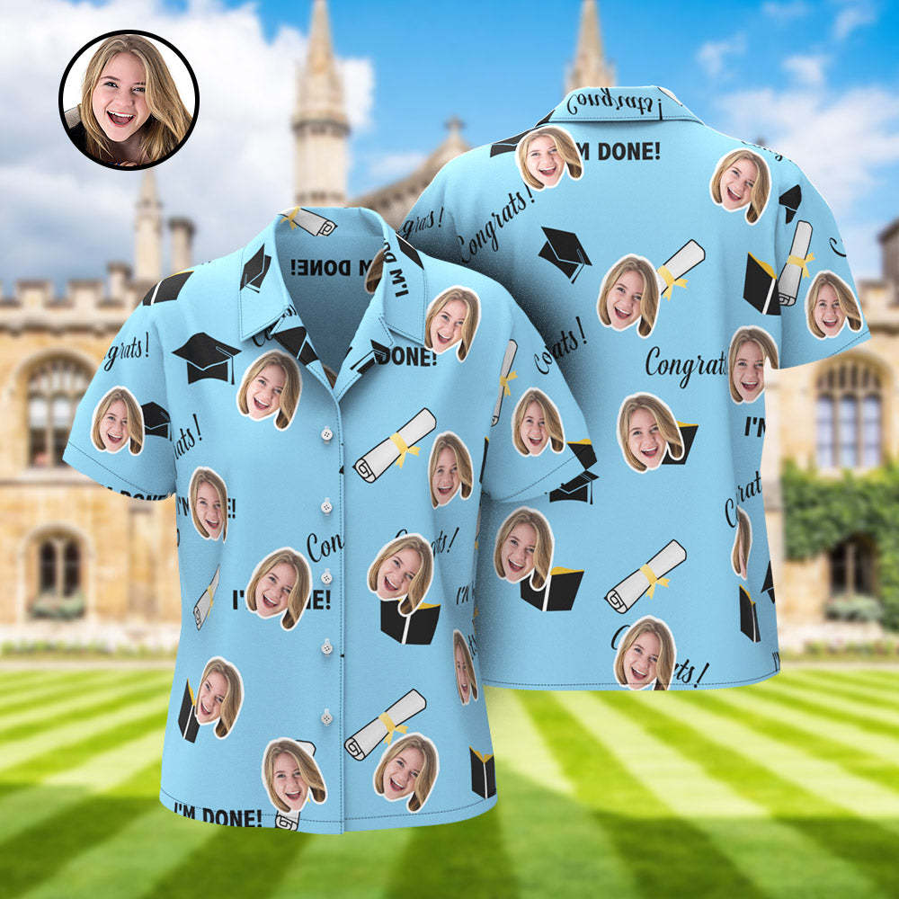 Custom Face Hawaiian Shirt Personalized Name Graduation Women's Aloha Shirts - MyHawaiianShirts