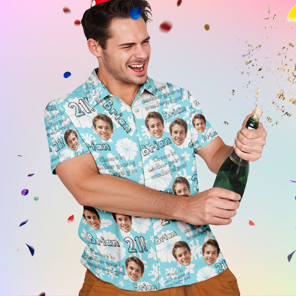 21th Birthday Custom Button-down Shirts Brithday Hawaiian Shirts Gifts For Him - Get Photo Blanket