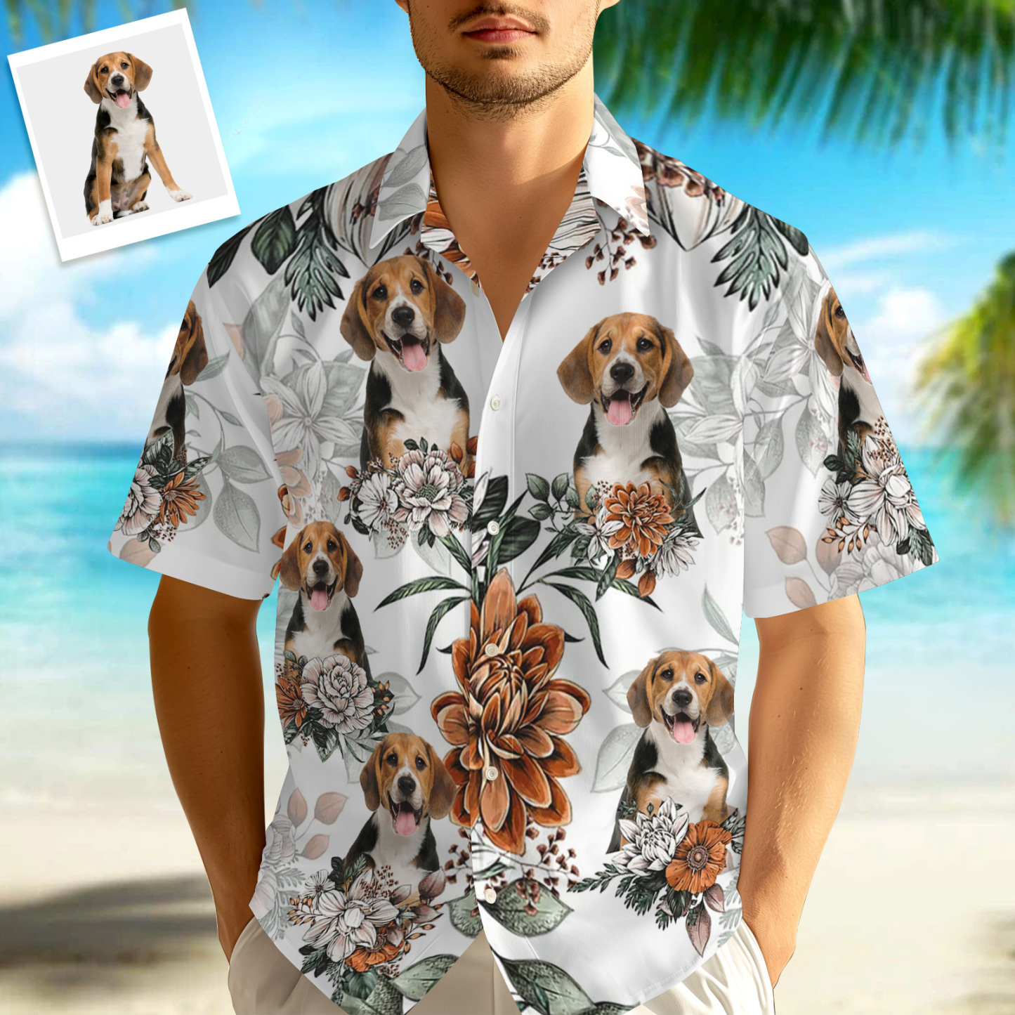Custom Hawaiian Shirt With Pet Face Personalized Rose Hawaiian Shirt All Over Print Hawaiian Shirt For Men - Get Photo Blanket