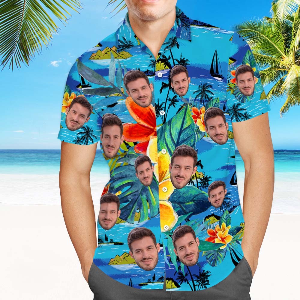 Custom Hawaiian Vintage Shirts Face Button-down Shirts With Hawaiian Style Pattern - Get Photo Blanket
