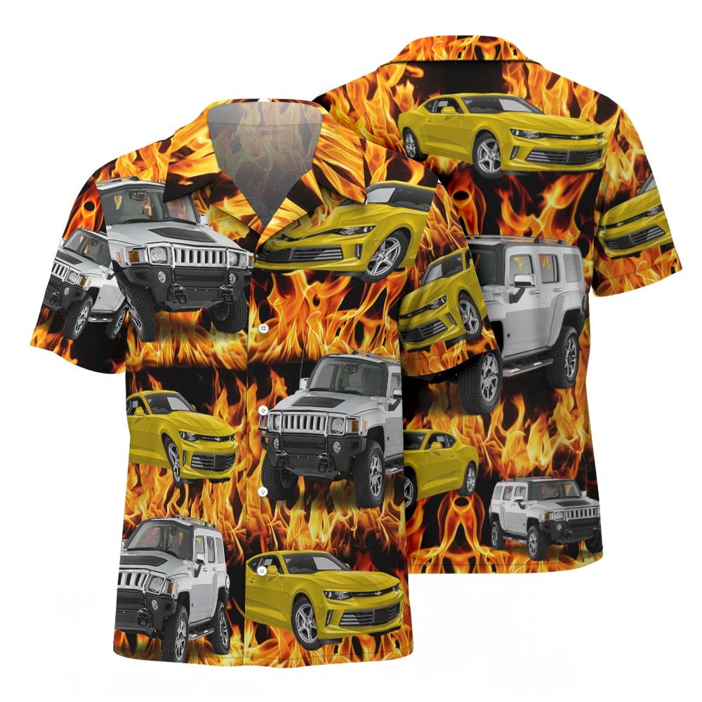 Upload Car/Motorcycle Photo Custom Hawaiian Shirts - Flame Vehicles Shirt With 1-3 Photos - Get Photo Blanket